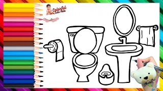 How To Draw And Color A Bathroom So Easy 🚽🧻💦🧼🌈 Drawings For Kids | CCK