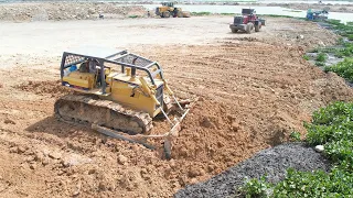 Best Techniques Operator Bulldozer KOMATSU & Wheel Loader Pushing Rock Lake Filling Up Process