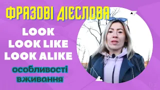 Фразові дієслова look like, look alike.