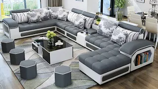 Modern design fabric velvet pink grey 7 seater sectional sofa set furniture living room sofas