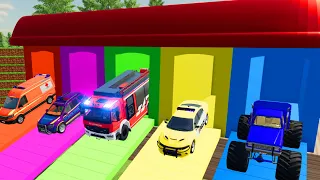 POLICE CAR, AMBULANCE, FIRE TRUCK, MONSTER TRUCK, COLORFUL CARS FOR TRANSPORTING! -FS 22