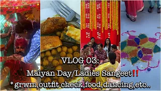 VLOG 03: Maiyan Day/Ladies Sangeet‼️*grwm,outfit check,food,dancing,etc..