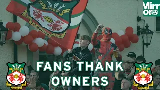 Wrexham fans thank owners Ryan Reynolds and Rob McElhenney for promotion to the EFL