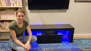 UNBOXING AND REVIEW high gloss TV Stand with LED Light Entertainment Center