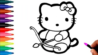 Hello Kitty with Bow Drawing and Coloring Step by Step - How to Draw a Hello Kitty Step by Step