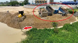 Best Action Updating Part 6! KOMATSU D51PX Bulldozer Moving Stone Soil DumpTruck Spreading in Water