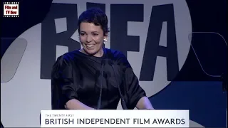 Olivia Colman can't stop smiling during her best actress acceptance speech at the BIFA 2018 Awards