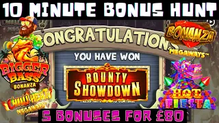 10 MINUTE BONUS HUNT, 5 BONUSES FOR £80 INCLUDING, Bigger Bass Bonanza, Hot Fiesta, Bonanza + More