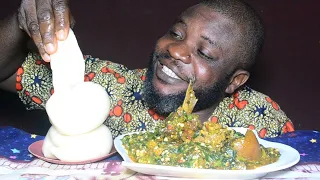 ASMR MUKBANG OKRA SOUP  WITH PORK MEAT AND CASSAVA FUFU/ NIGERIAN FOOD....