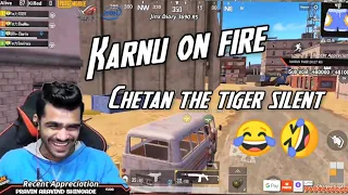 Shreeman Legend-Karnu On Fire 😂Chetan The Tiger Slient 🤣 Pubg Mobile