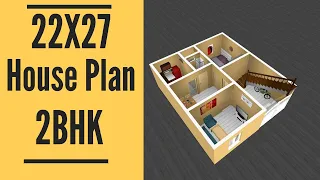 22X27 House Design 2Bhk || 2 Beds House Plan || 22*27 House  Map