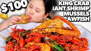 KING CRAB LEGS + SHRIMP + CRAWFISH + MUSSELS SEAFOOD BOIL MUKBANG 먹방 EATING SHOW!