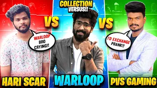 Warloop Prank 💥 Hariscar Vs Warloop Vs Pvs Gaming 💥 Collection Versus Id Exchange prank 🤣 FreeFire