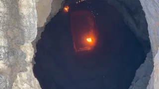 Dropping FIRE down DEEP mine shaft!