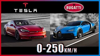 Bugatti Chiron vs Tesla Model S Plaid [0-250km/h]