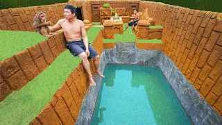 Unbelievable! Build Swimming Pool Water Slide With Cute Monkey Around The Secret Underground House