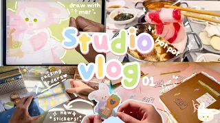 studio vlog 01🌼 // running a small business: draw with me, packing orders 💌, & making stickers!