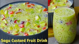 Sagu Custard Fruit Drink Recipe | Sabudana Fruit Dessert Recipe | Ramazan Special Recipe