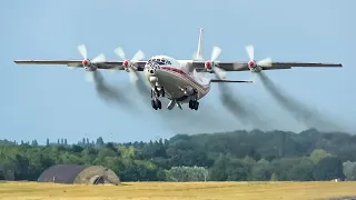 (4K) Incredible smokey Antonov AN-12 landing and take-off at Liège airport