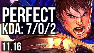 GAREN vs PANTHEON (MID) | 7/0/2, Rank 5 Garen, 2.6M mastery, 900+ games | KR Master | v11.16