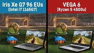 Intel Iris Xe (i7 1165G7) vs VEGA 6 (Ryzen 5 4500u) in 8 games