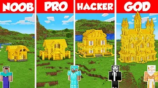 GOLDEN HOUSE BASE BUILD CHALLENGE - Minecraft Battle: NOOB vs PRO vs HACKER vs GOD / Animation