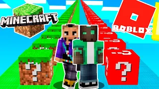 DESAFÍO DE LUCKY BLOCK MINECRAFT vs ROBLOX 😱 CARRERA de LUCKY BLOCK en MINECRAFT