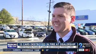 13 cars destroyed in fire at dealership