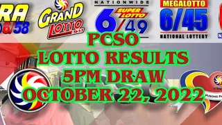 PCSO 5PM LOTTO RESULT | October 22, 2022