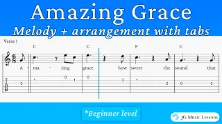 Amazing Grace - melody and arrangement with guitar tabs