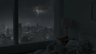 Heavy Rain with Windy Thunderstorm outside the Cozy Bedroom in London |  Rain Sounds for Sleeping
