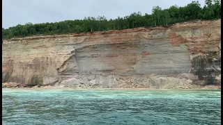 Pictured Rocks National Lakeshore 200 foot cliff plummets into Lake Superior.