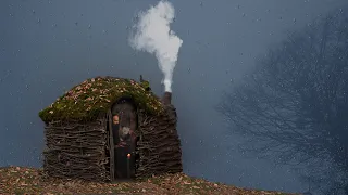 BUILDING Dream Shelter in the FOG and Rain SOLO (Building a Fireplace, Baking Bread, Handicrafts)