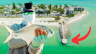 EPIC Pompano Fishing Off Busy Beach Jetty!