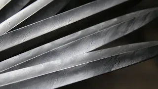 Forging 10 twisted bar Damascus daggers, part 2, heat treatment.