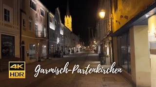 Garmisch-Partenkirchen, Germany - Night Walk to Historische Ludwigstraße -  4K60 HDR