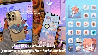 🐳iPhone 15 pro aesthetic unboxing + accessories ✨️| genshin & honkai star rail test