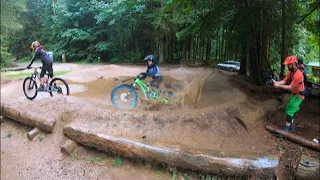 Mountain biking with kids in the rain is easy let them splash