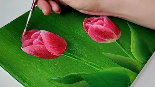 Easy way to draw tulip flowers / Acrylic painting for beginners