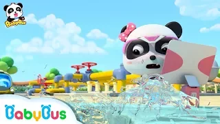 Water Pipe's Broken, Water Gushing out | Super Panda Rescue Team 3 | BabyBus Cartoon for Kids