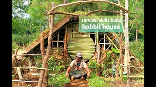 5 days building survival shelter hobbit house from bamboo start to finish | bushcraft & campfire