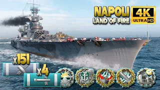 Cruiser Napoli: Nice 4k base xp game on map "Land of Fire" - World of Warships