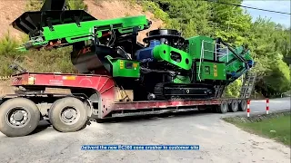 Echo Equipment Mobile Crawler Cone Crusher Assembly Truck Transport and Crushing Video