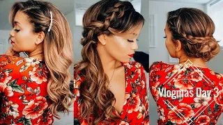 Vlogmas Day 3 | 3 Easy Holiday Hairstyles ft. Foxy Locks Extensions | Ashley Bloomfield