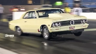 6.98@204MPH!~F3 PROCHARGED FUEL INJECTED '66 CHEVELLE AT RT66