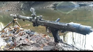 Excavations for the war. MG-34 machine gun in a stream. The Second World War. Koenigsberg.