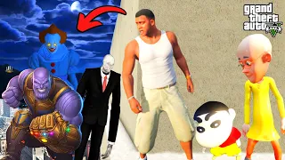 GTA5: Pennywise, Shinchan, Frankiln, Jack, Thanos, Selenderman, Motu & Patlu Play Stunt Ramp.