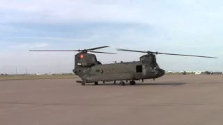 US Army Boeing CH-47 Chinook starting up main engines, Westheimer Aiport, Norman, Oklahoma