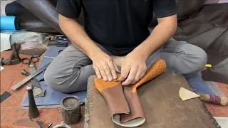 Handmade Ostrich Print Leather Ankle Boots Upper Making Video Start To End, Most Difficult Making