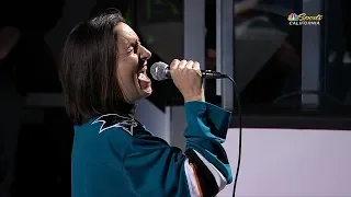 Sharks fans help belt out national anthem